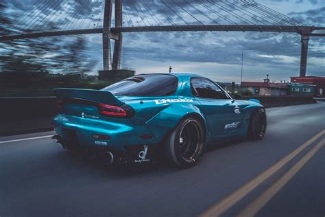 sports car, Mazda RX 7, Mazda, Blue cars, Bridge, Rocket Bunny Wallpapers HD / Desktop and ...