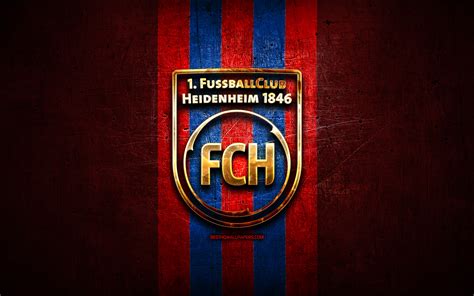 Download wallpapers Heidenheim FC, golden logo, Bundesliga 2, red metal background, football, FC ...