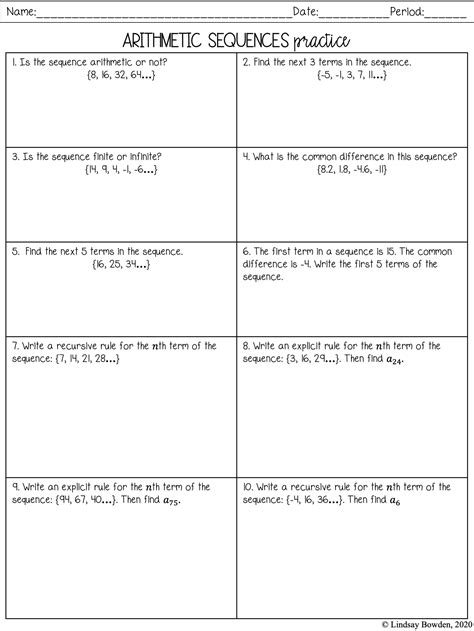 Arithmetic Sequences Worksheets