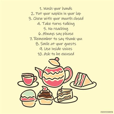 Tea Party Etiquette Printable - Printable Templates