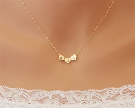 THREE Hearts Initial reversible necklace wedding bridal