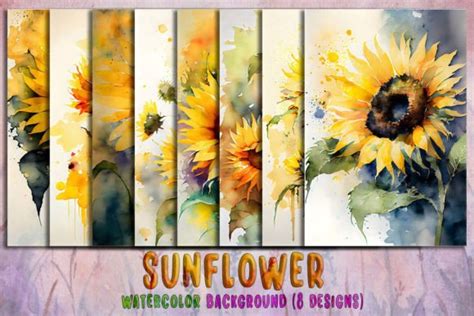 Sunflower Watercolor Background Bundle Graphic by Meow.Backgrounds ...