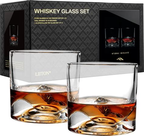 Amazon.com: LIITON Denali Mountain Crystal Bourbon Whiskey Glasses Gift Set of 2, Heavy ...