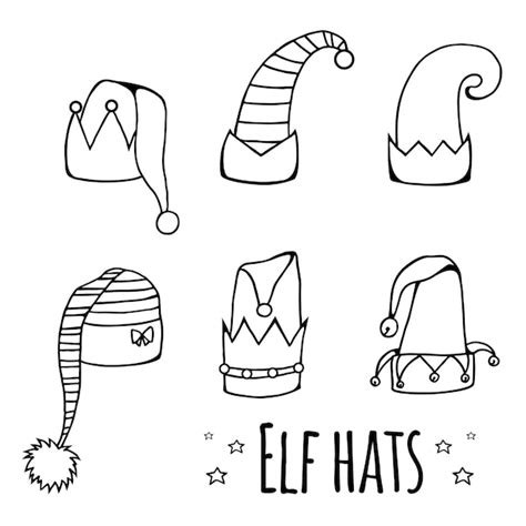 Premium Vector | Set of cartoon black and white elf hats.