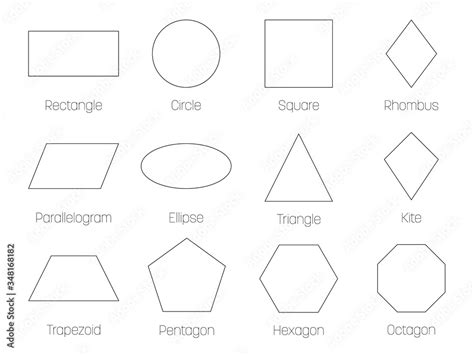 Geometric shapes with labels. Set of 12 basic shapes. Simple flat ...