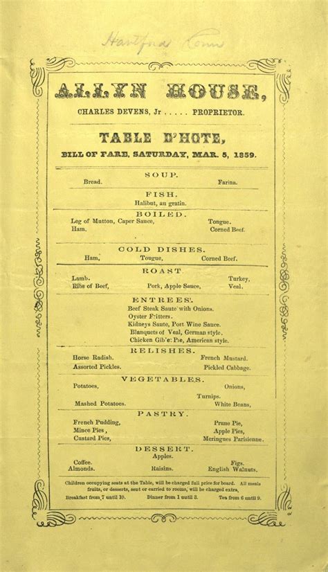 History's Dumpster: Hotel and Restaurant Menus of the 1850s and 1860s