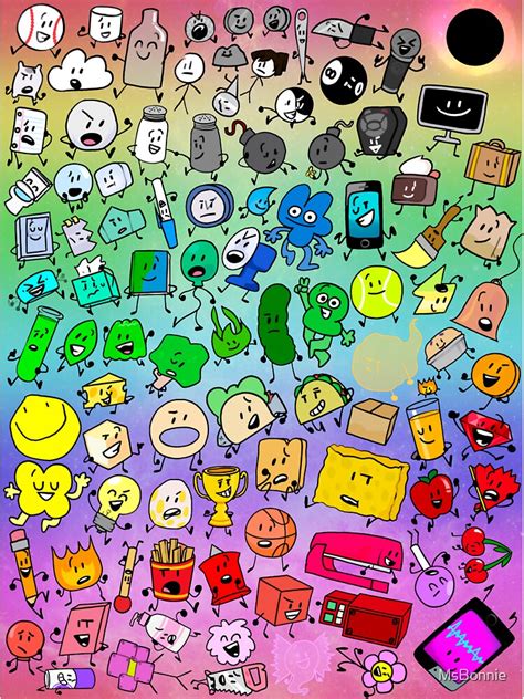 "BFDI Inanimate Insanity All Characters (Rainbow)" Sticker for Sale by MsBonnie | Redbubble