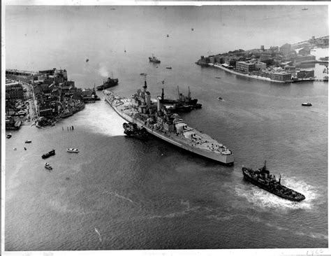 HMS Vanguard, the Royal Navy's last battleship, at Portsmouth in 1960 ...