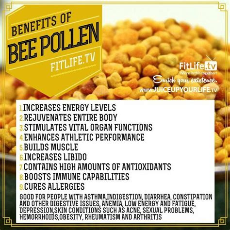 Benefits of Bee Pollen; make sure you're buying honey that hasn't had the pollen unnaturally ...