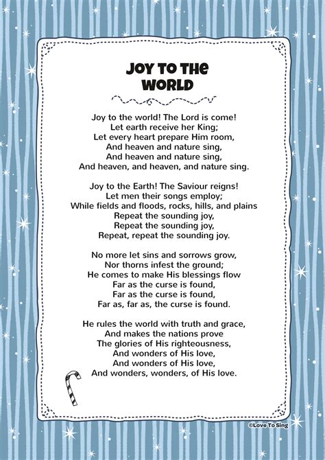 Printable Joy To The World Lyrics - Printable Word Searches