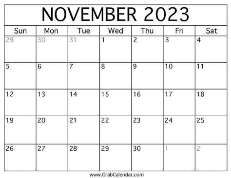 Printable November 2023 Calendar