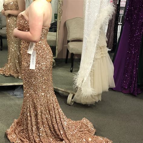 Long, mermaid style golden sequin dress. Was worn... - Depop