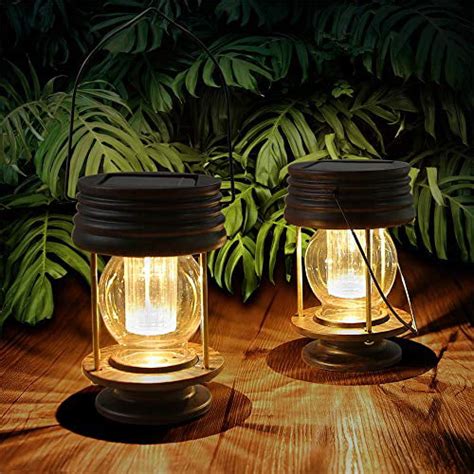 Hanging Solar Lights Outdoor - 2 Pack Solar Powered Waterproof Landscape Lanterns With Retro ...