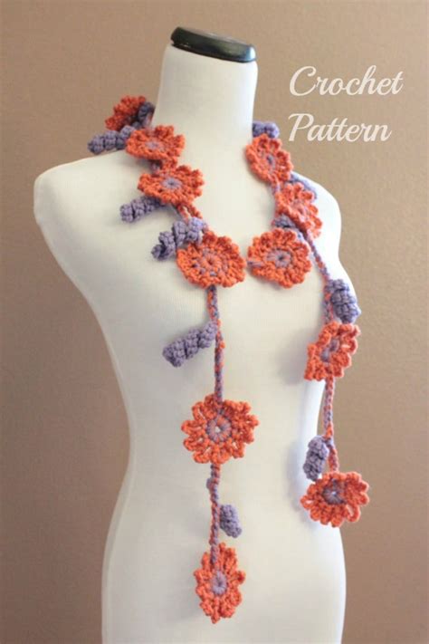 CROCHET PATTERN Crochet Flower Scarf Pattern Crochet Scarf - Etsy