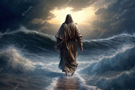 Premium Photo | A painting of Jesus walking under water