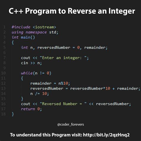 C++ program to reverse integer or Number - coderforevers | Basic ...