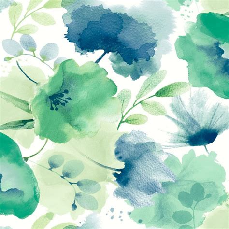 BL1774 | Blue & Green Large Watercolor Floral Wallpaper