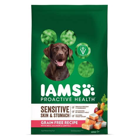 Iams Proactive Health Sensitive Skin & Stomach Grain Free Dry Dog Food with Real Salmon and Red ...