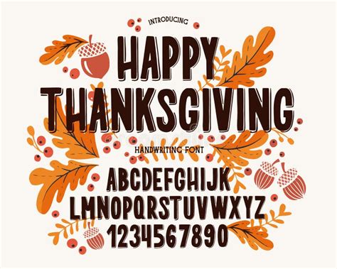 Font Thanksgiving Day. Typography Alphabet with Colorful Autumn Illustrations Stock Vector ...