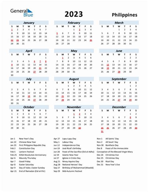 2023 Philippines Calendar with Holidays | Free calendar template, Online calendar, Calendar