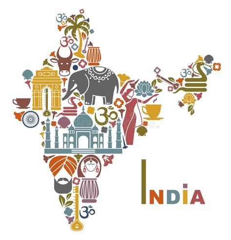 Map of India stock vector. Illustration of culture, architecture - 43099304