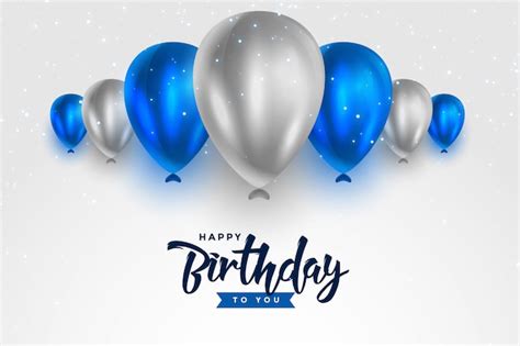 Free Vector | Happy birthday blue and silver white shiny balloons