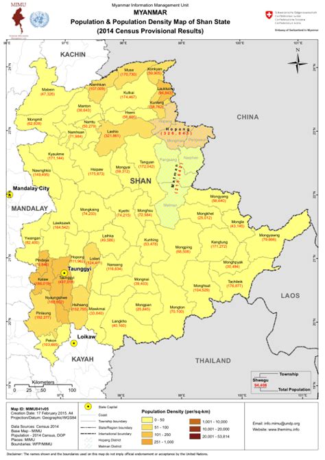 Myanmar: Population & Population Density Map of Shan State (2014 Census Provisional Results) (17 ...