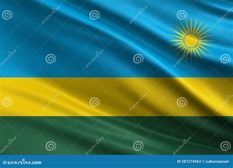 Rwanda Flag with Fabric Texture, Official Colors, 3D Illustration Stock ...