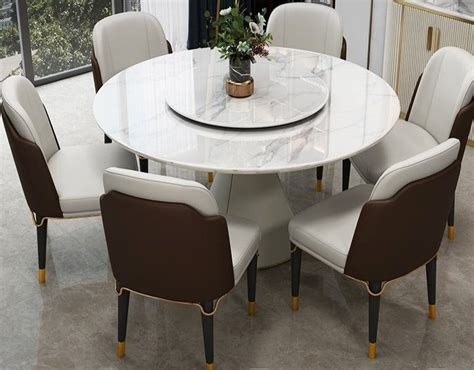 Contemporary Round Marble Round Dining Table With Lazy Susan | My Aashis