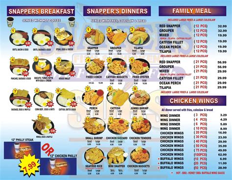 Snappers Restaurant Menu