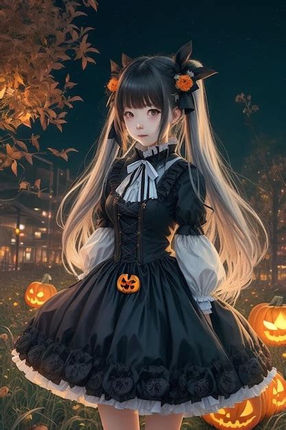 Premium AI Image | Ribbon Magic Anime Girl's Halloween Dress with Cute Accent