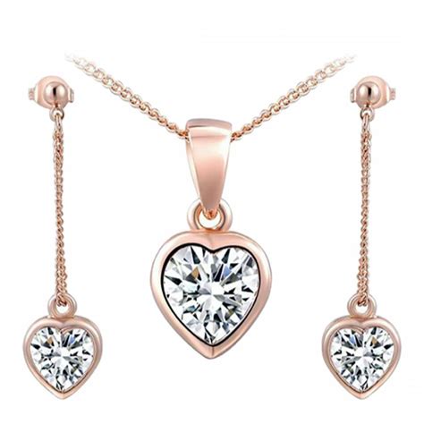 Ma Petite Amie - Heart Necklace And Earrings Set with Swarovski ...