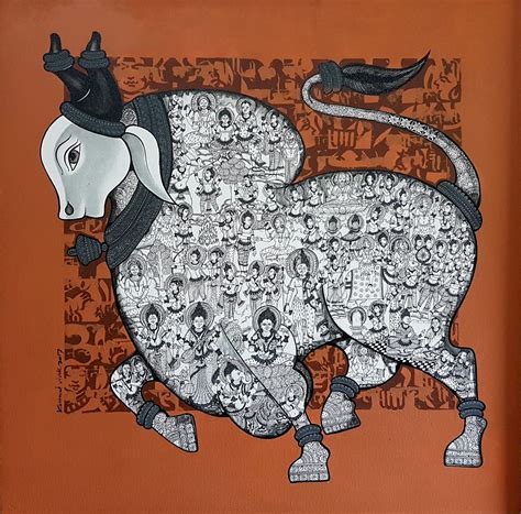 Bull series Nandi 6 | Bull painting, Indian art paintings, Indian folk art