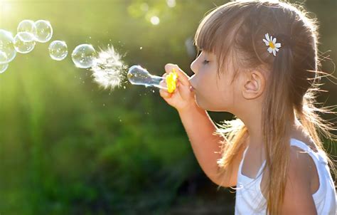 Wallpaper joy, happiness, children, childhood, child, girl, bubbles ...