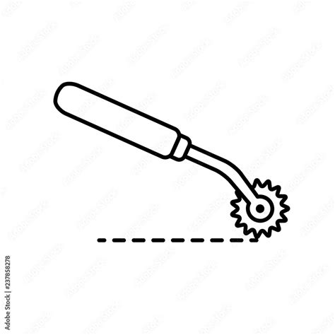 Black & white illustration of sewing pattern tracer . Vector line icon ...