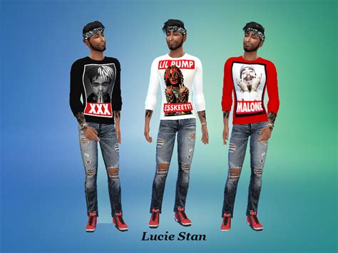 The Sims Resource - Rapper Printed Long Sleeved T-Shirts