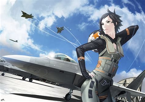 HD wallpaper: anime, anime girls, F-22 Raptor, short hair, jet fighter, Ace Combat | Wallpaper Flare
