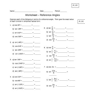 reference angles worksheet pdf Doc Template | pdfFiller