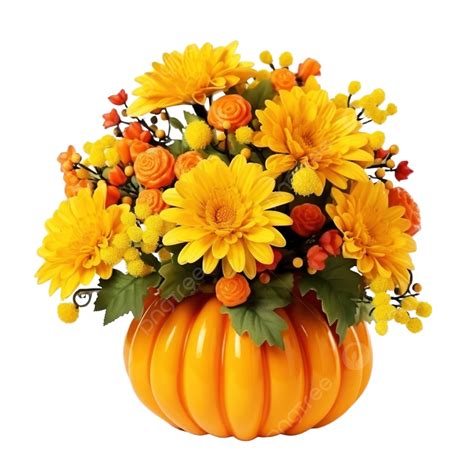 Bouquet Of Autumn Yellow Flowers In A Pumpkin, Halloween, Autumn Flowers, Flower Arrangement PNG ...