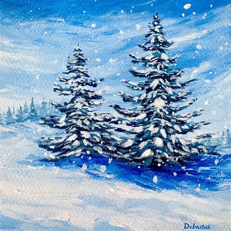 Winter Snowfall Scenery Painting - Easy Winter Painting Ideas For Beginners