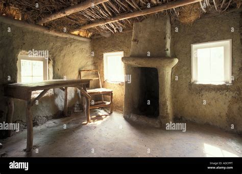 Interior view of an old mud hut at the fen museum in Moordorf North Sea ...