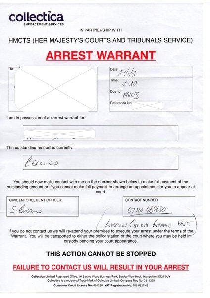 Bailiffs, "No Bail warrant" - Arrest Warrants