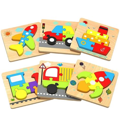 Wooden Puzzles Toddler Toys Traffic Shape Jigsaw Puzzles Gift for 1 2 3 Year Old Boys Girls ...