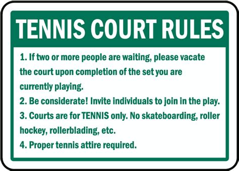 Tennis Court Rules Sign F7747 - by SafetySign.com