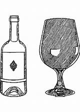 Wine Glass And Bottle Coloring Page · Creative Fabrica sketch template