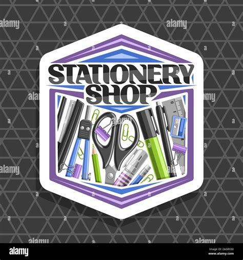 Vector logo for Stationery Shop, white hexagonal sign board with ...