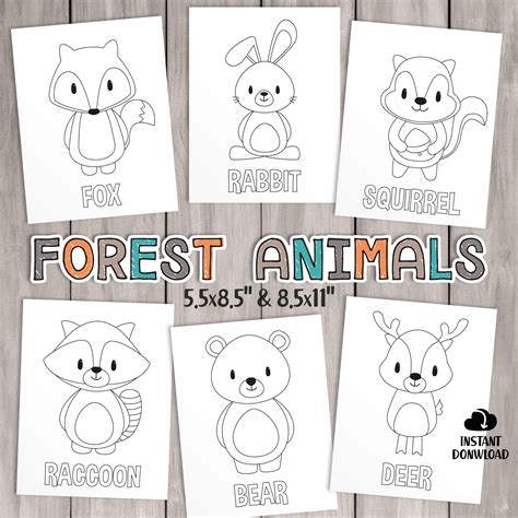 PRINTABLE Woodland Coloring Pages. Kids Party Games Forest | Etsy