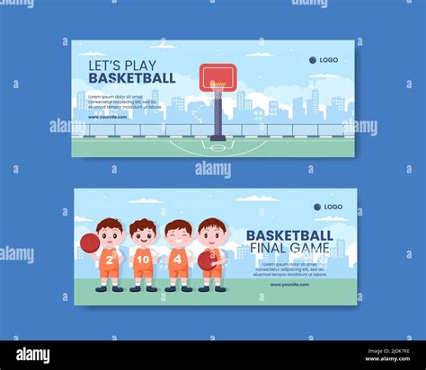 Basketball Sports Tournament Social Media Horizontal Banner Template Cartoon Background Vector ...