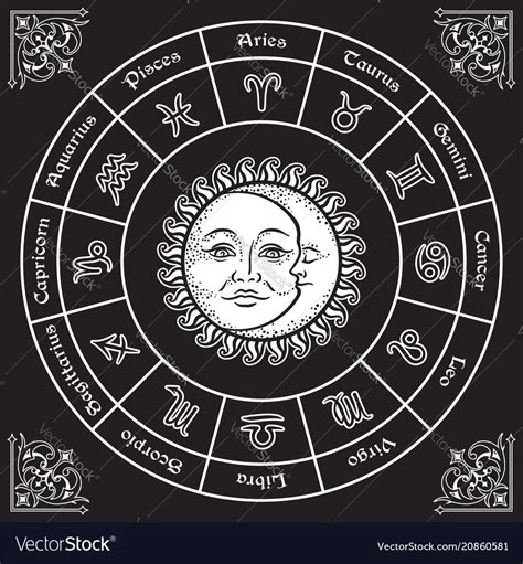 Zodiac circle with horoscope signs sun and moon Vector Image