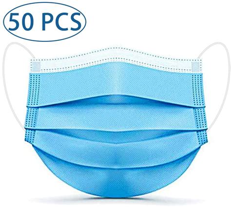 50 Pack Universal Disposable Face Mask Breathable Dust Filter Masks Mouth with Elastic Earloops ...